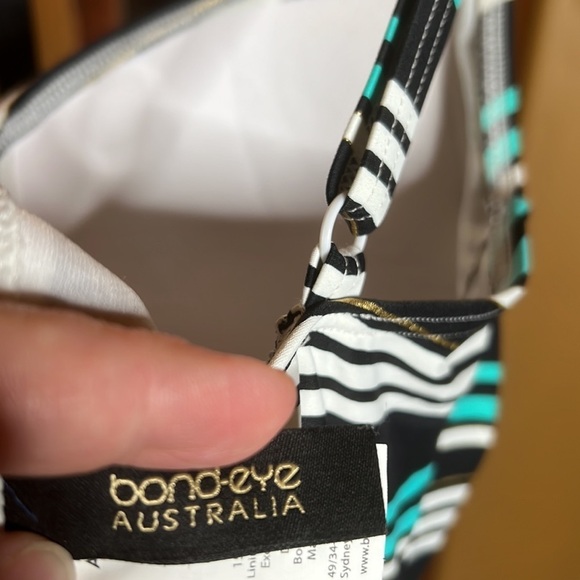 Bond-Eye Australia Black Blue Gold Striped One Piece Swimsuit Size 8 - Picture 8 of 12